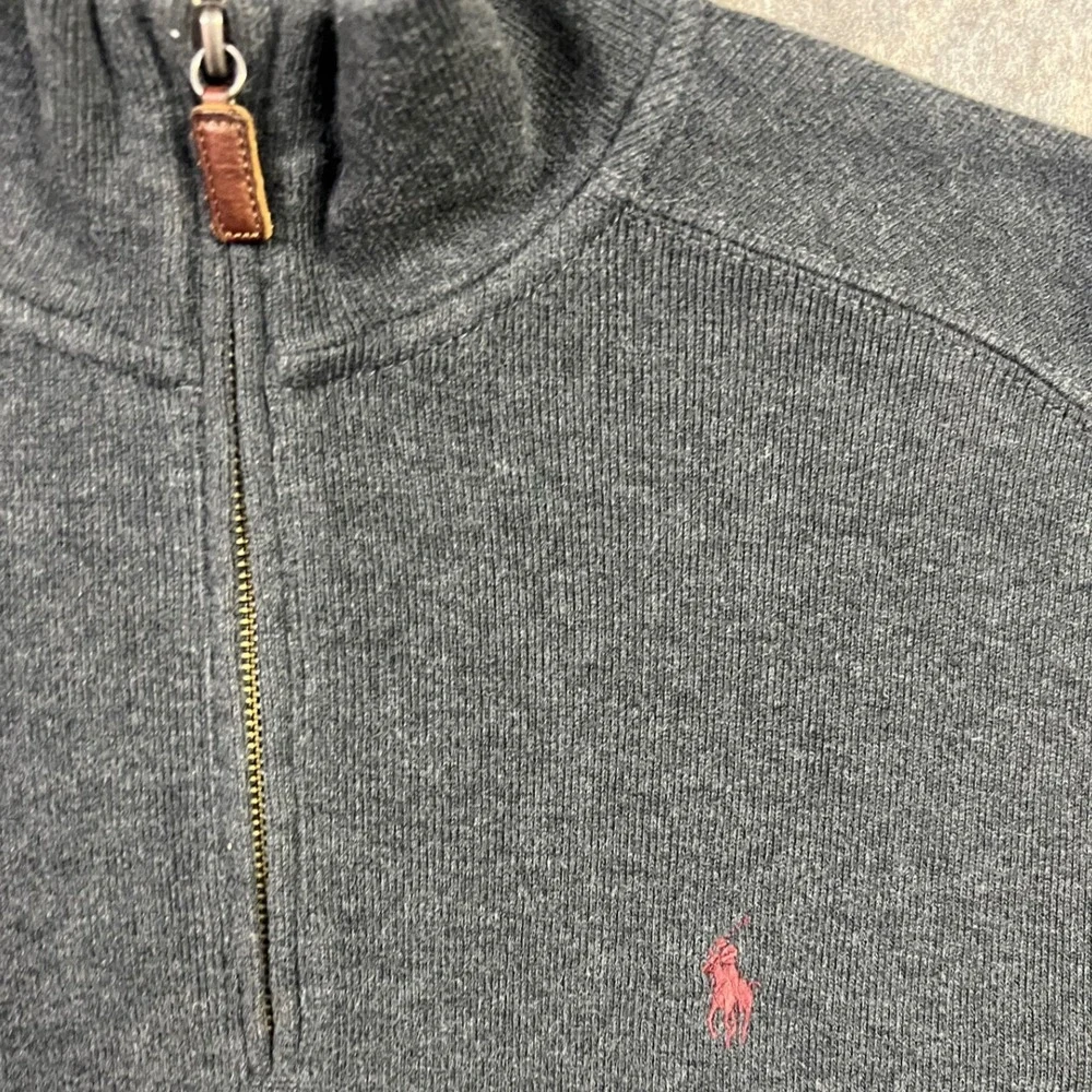 Polo Ralph Lauren Quarter Zip Pullover Large Charcoal Gray Cotton Red Pony Logo